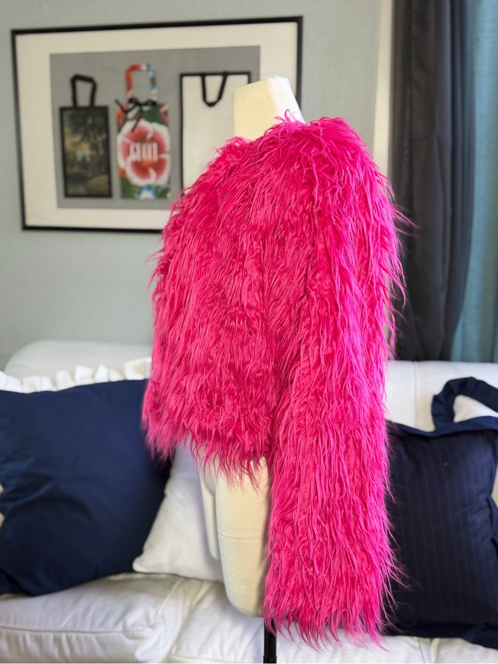 Hot Pink Faux Fur Teddy Jacket NWOT - Picture 3 of 6
